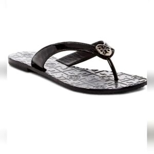 Tory Burch Thora Women's Black Patent Leather Thong Slip On Sandals.Sz9
